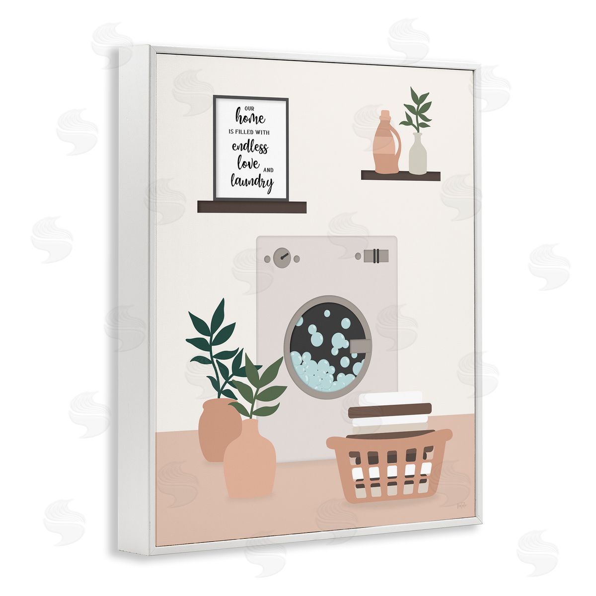 Modern Family Laundry Phrase White Frame Print Wall Art, Home Decor by Natalie Carpentieri