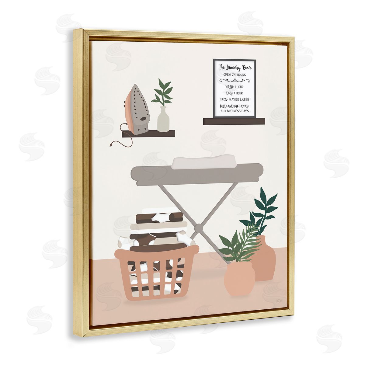Laundry Rules Modern View Gold Floating Frame Canvas Wall Art, Home Decor by Natalie Carpentieri