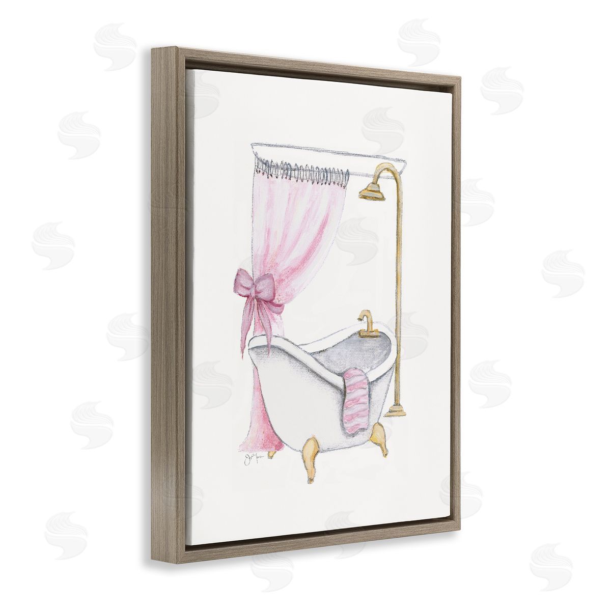 Simple Glam Bathroom Tub Brown Floating Frame Canvas Wall Art, Home Decor by Janet Tava