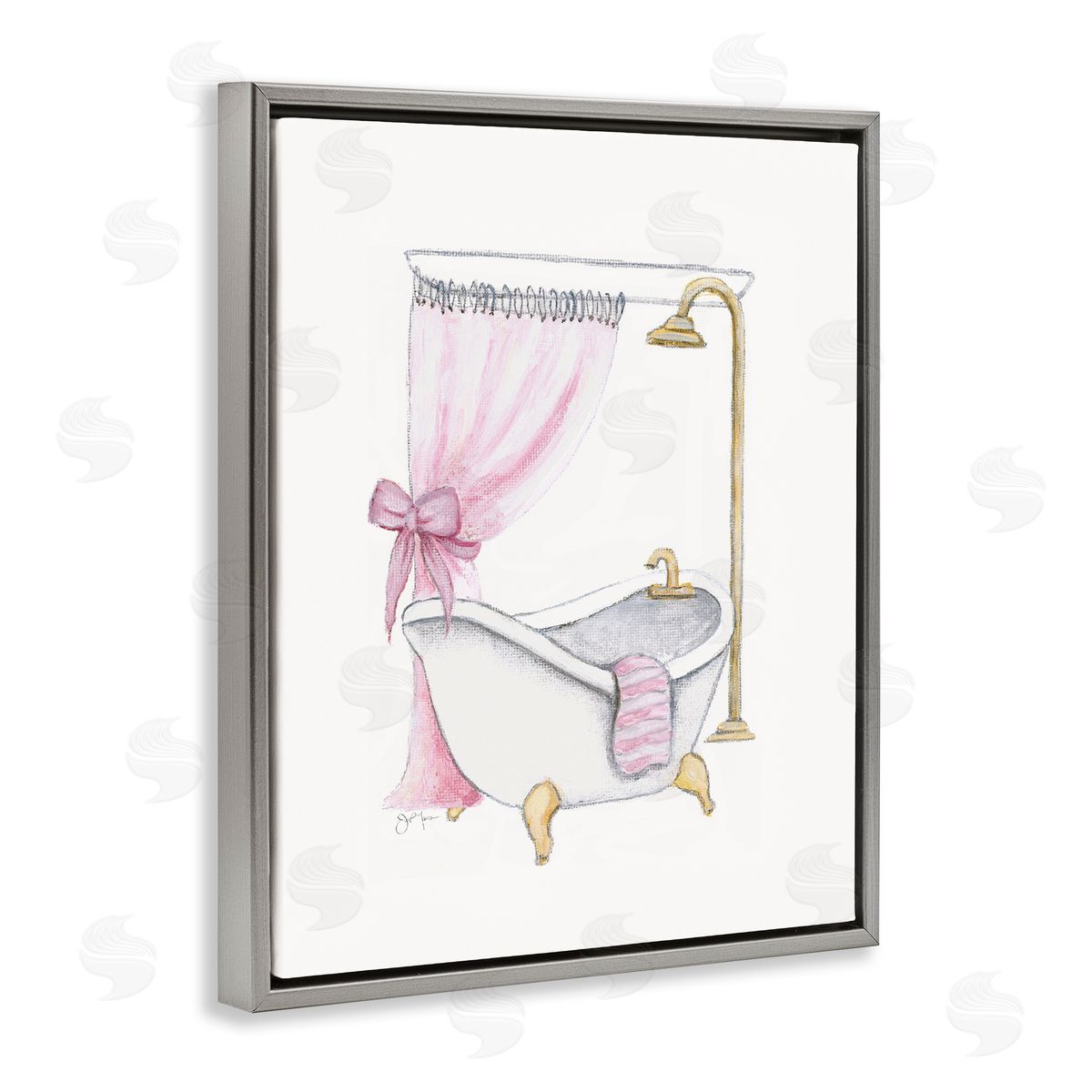Simple Glam Bathroom Tub Grey Floating Frame Canvas Wall Art, Home Decor by Janet Tava