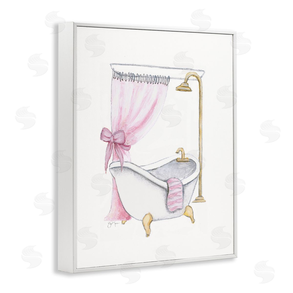 Simple Glam Bathroom Tub White Frame Print Wall Art, Home Decor by Janet Tava