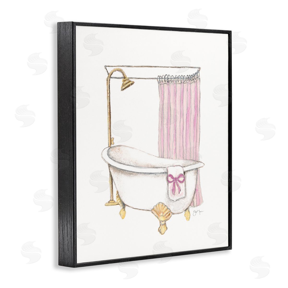 Simple Bathtub with Bow Black Frame Print Wall Art, Home Decor by Janet Tava