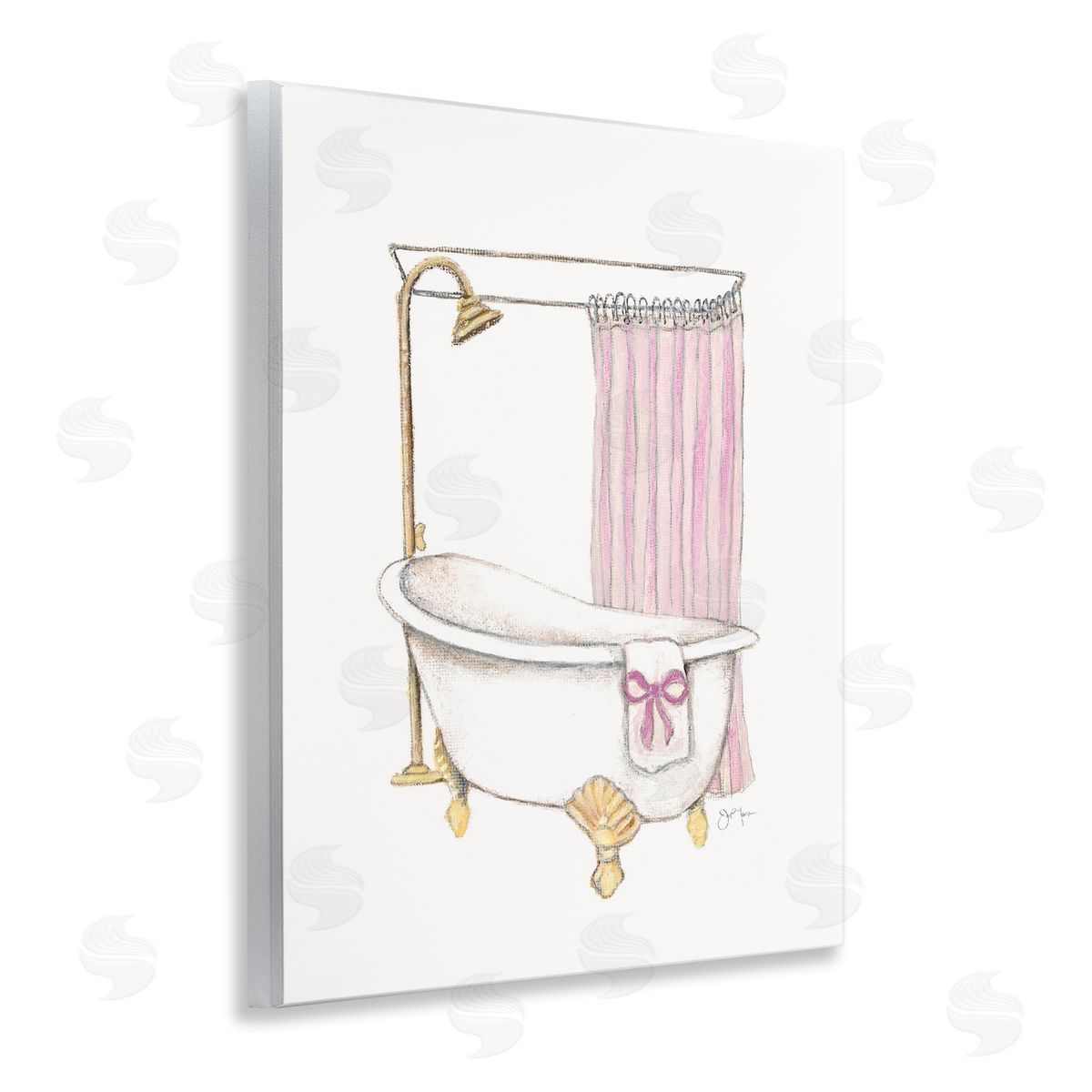 Simple Bathtub with Bow Wood Plaque Wall Art, Home Decor by Janet Tava