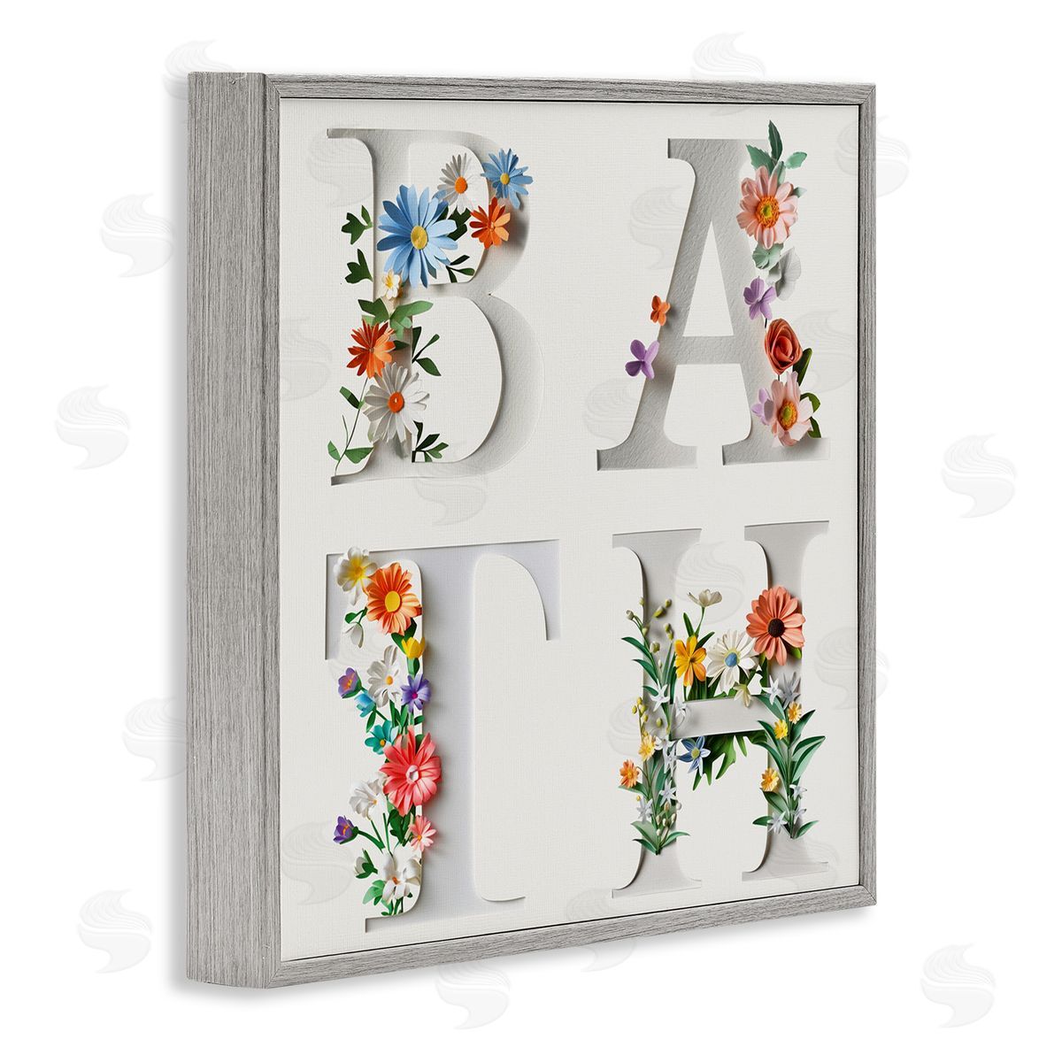 Floral Bath Typography Grey Frame Print Wall Art, Home Decor by Susan Arnot