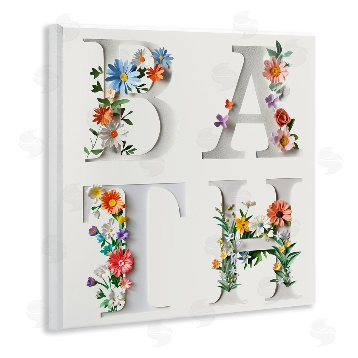 Floral Bath Typography Wood Plaque Wall Art, Home Decor by Susan Arnot