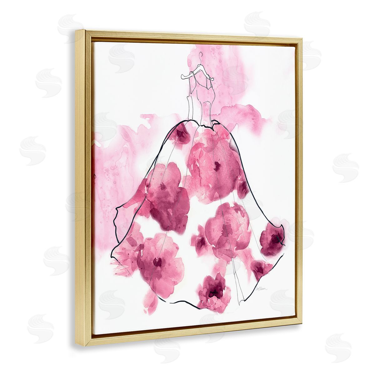 Alluring Flower Dress Abstraction Gold Floating Frame Canvas Wall Art, Home Decor by Carol Robinson