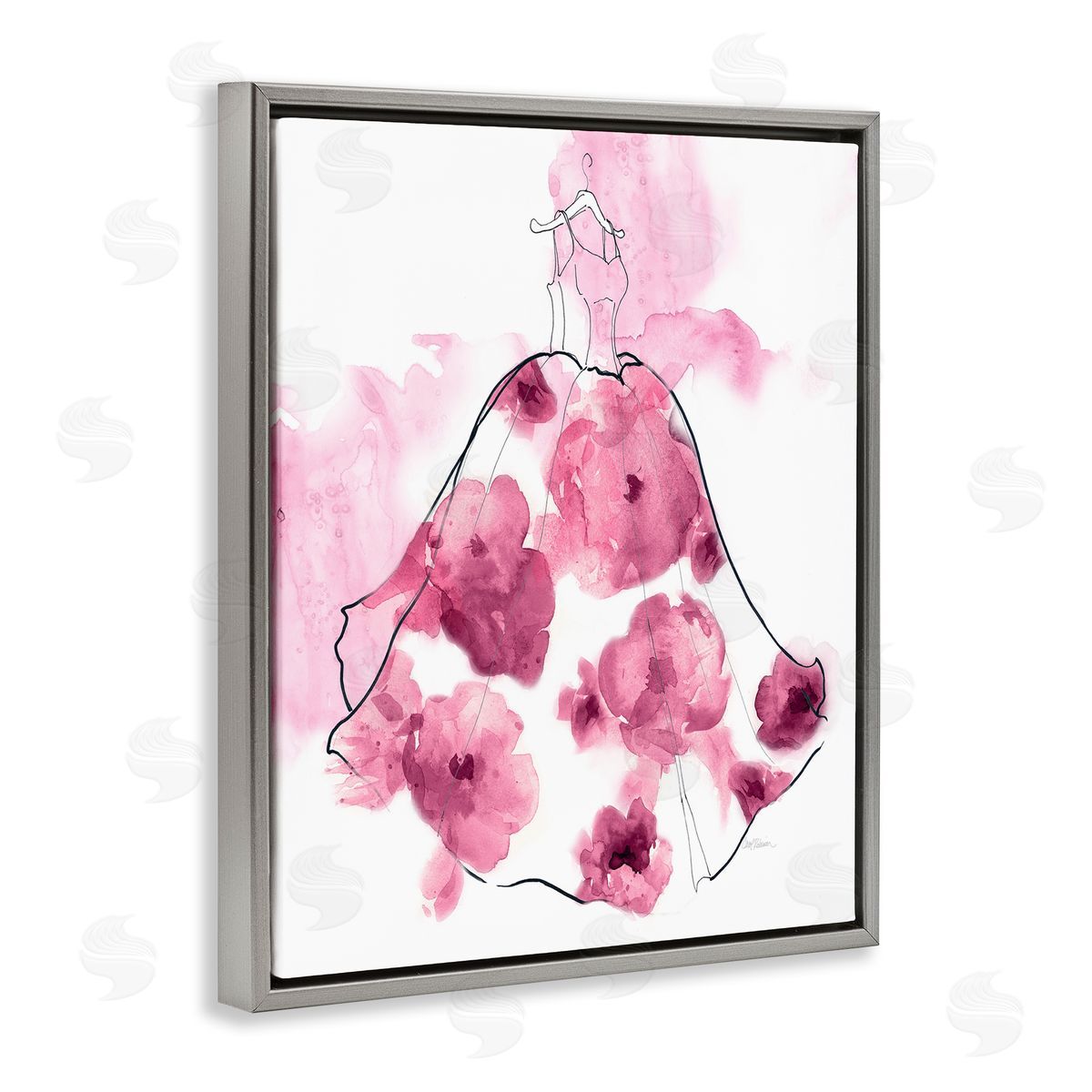 Alluring Flower Dress Abstraction Grey Floating Frame Canvas Wall Art, Home Decor by Carol Robinson