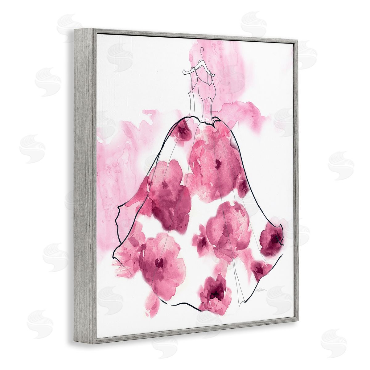 Alluring Flower Dress Abstraction Grey Frame Print Wall Art, Home Decor by Carol Robinson