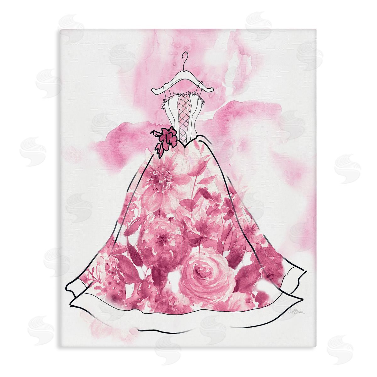 Modern Watercolor Flower Dress Canvas Wall Art, Home Decor by Carol Robinson