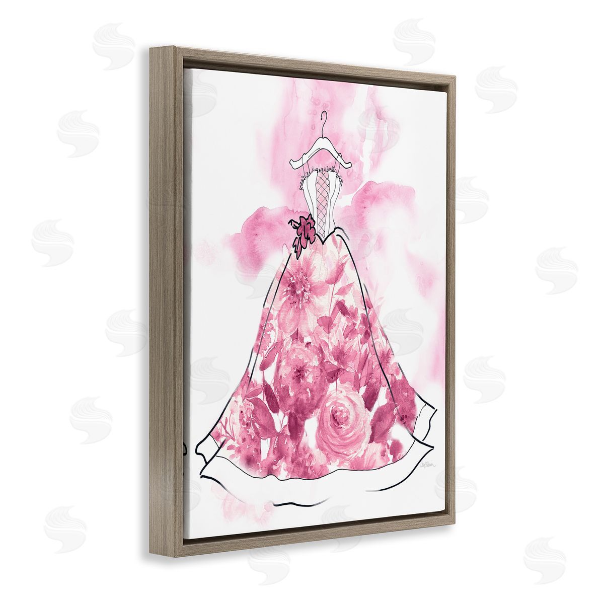 Modern Watercolor Flower Dress Brown Floating Frame Canvas Wall Art, Home Decor by Carol Robinson