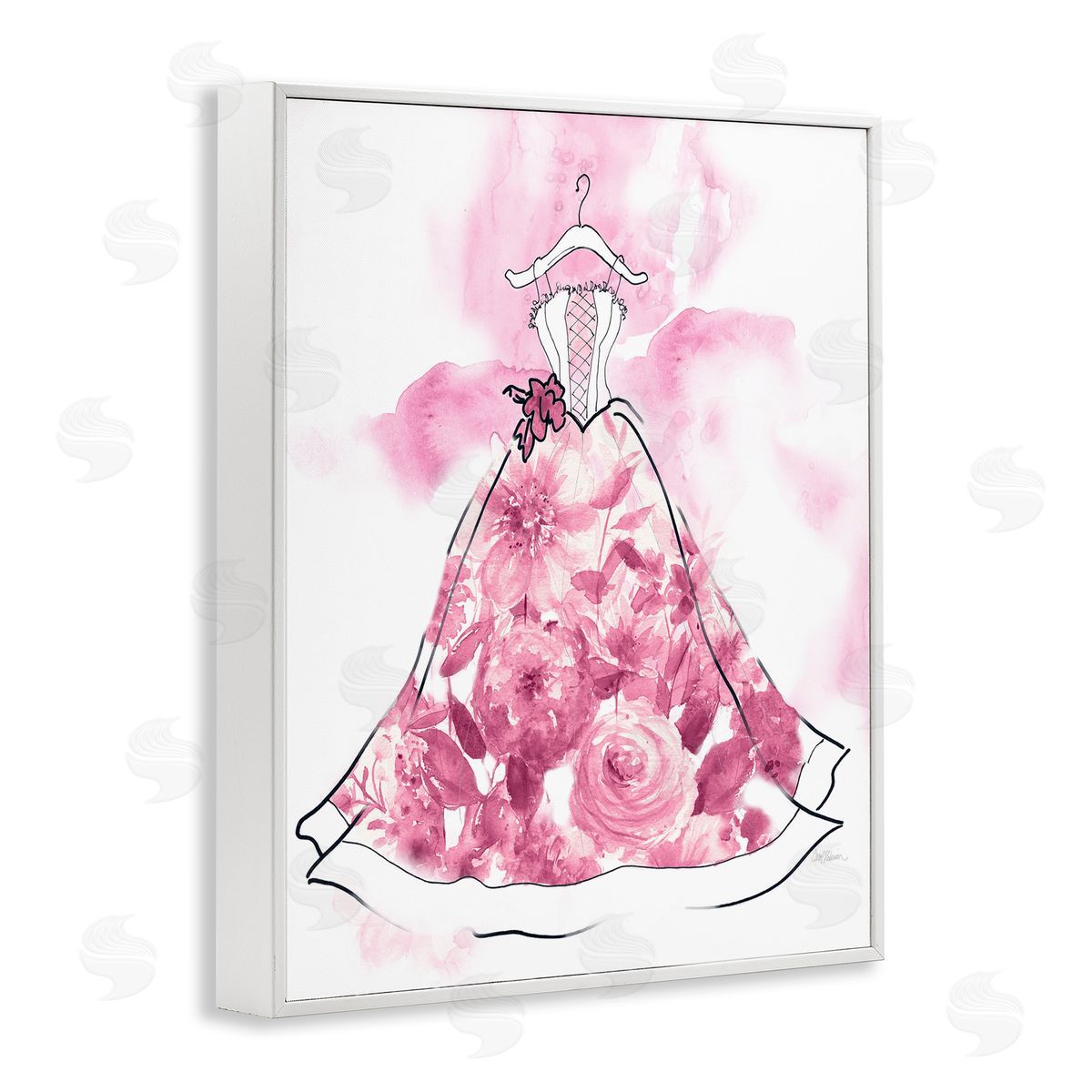 Modern Watercolor Flower Dress White Frame Print Wall Art, Home Decor by Carol Robinson