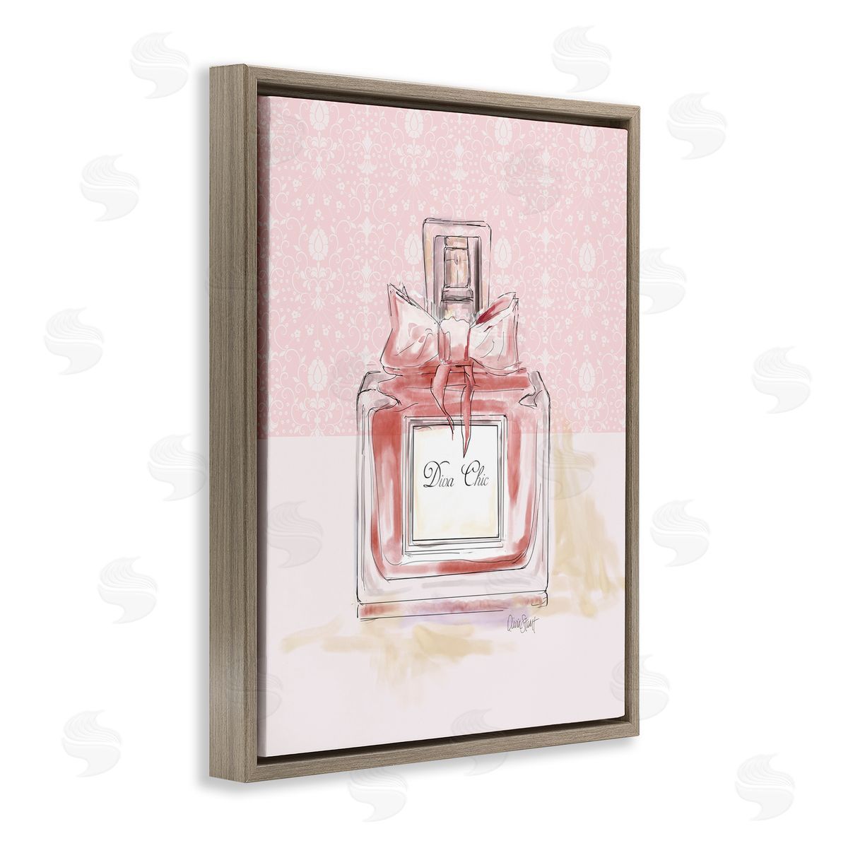 Diva Chic Pink Perfume Brown Floating Frame Canvas Wall Art, Home Decor by Carol Robinson