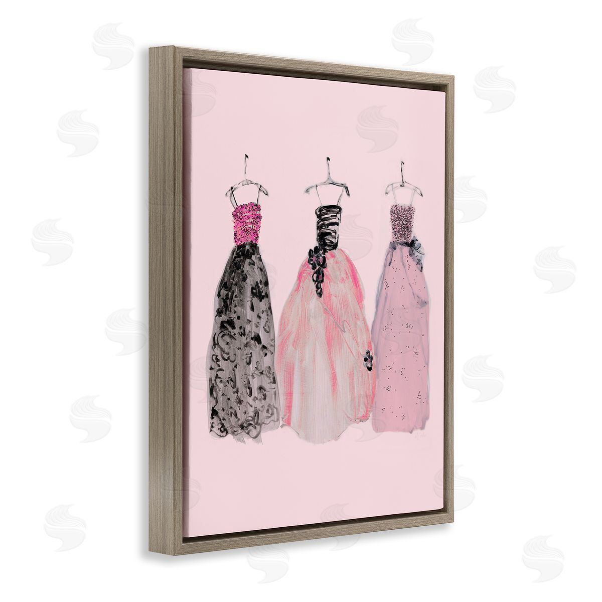 Trendy Glam Gowns Brown Floating Frame Canvas Wall Art, Home Decor by Sally Swatland