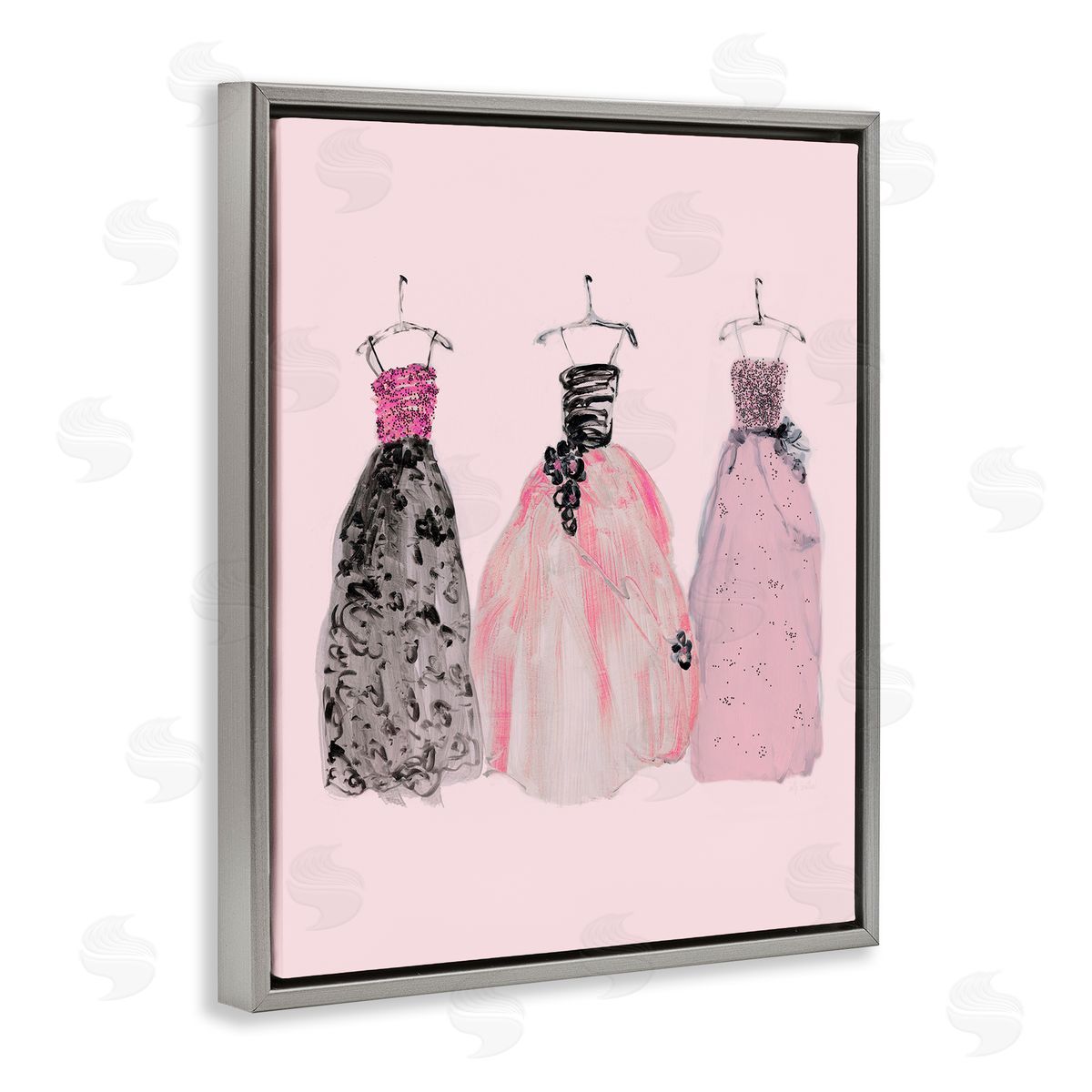 Trendy Glam Gowns Grey Floating Frame Canvas Wall Art, Home Decor by Sally Swatland