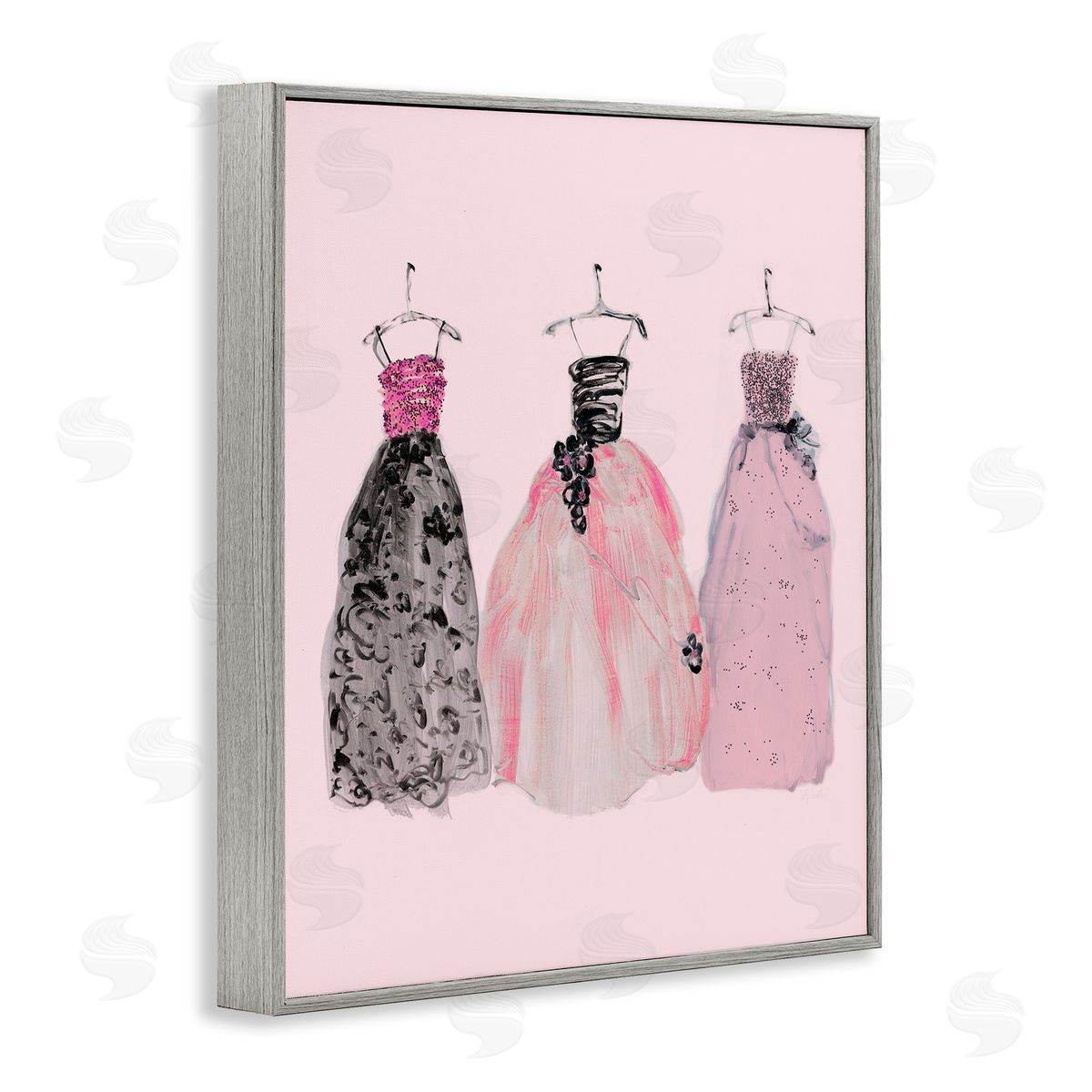 Trendy Glam Gowns Grey Frame Print Wall Art, Home Decor by Sally Swatland