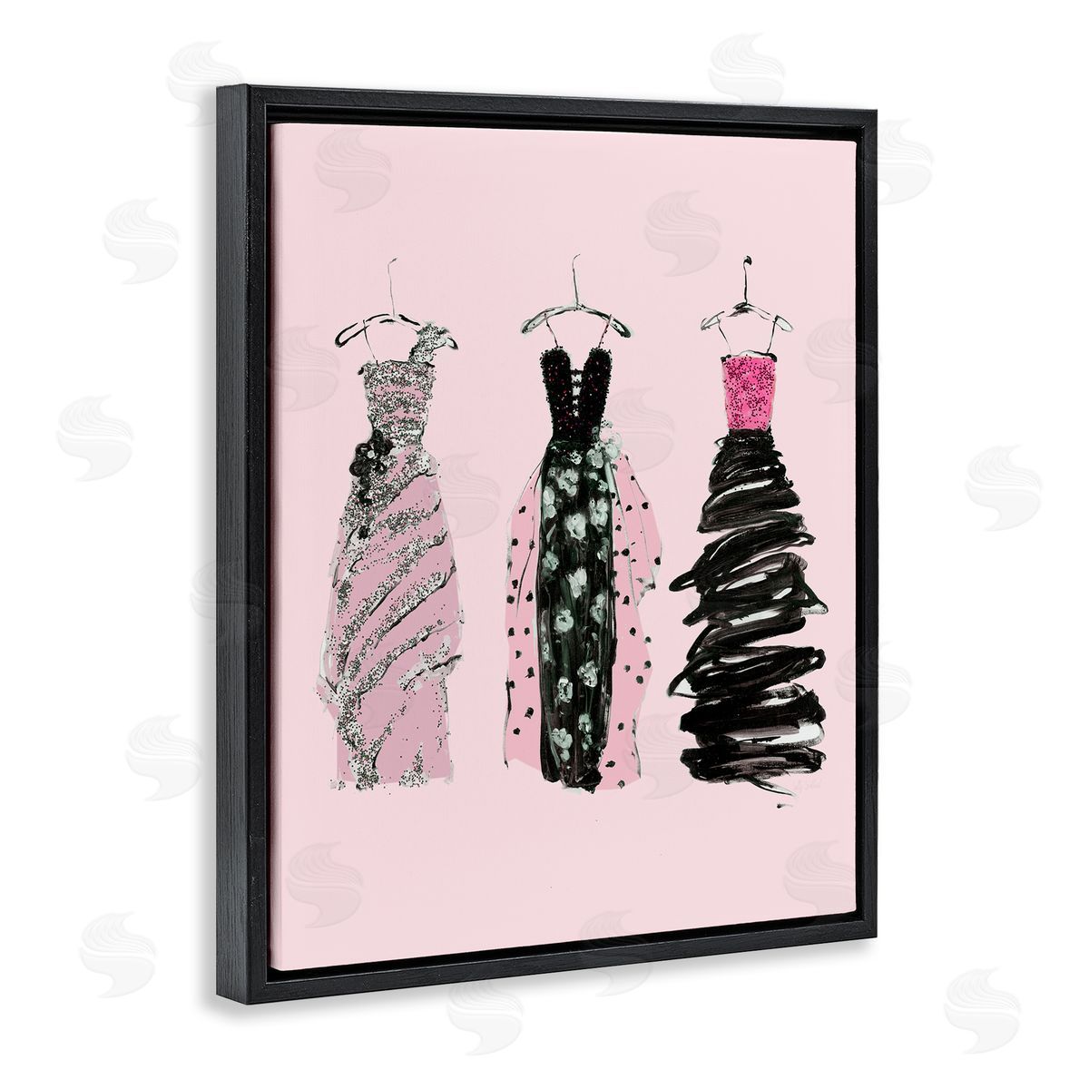 Abstract Fashion Gowns Black Floating Frame Canvas Wall Art, Home Decor by Sally Swatland