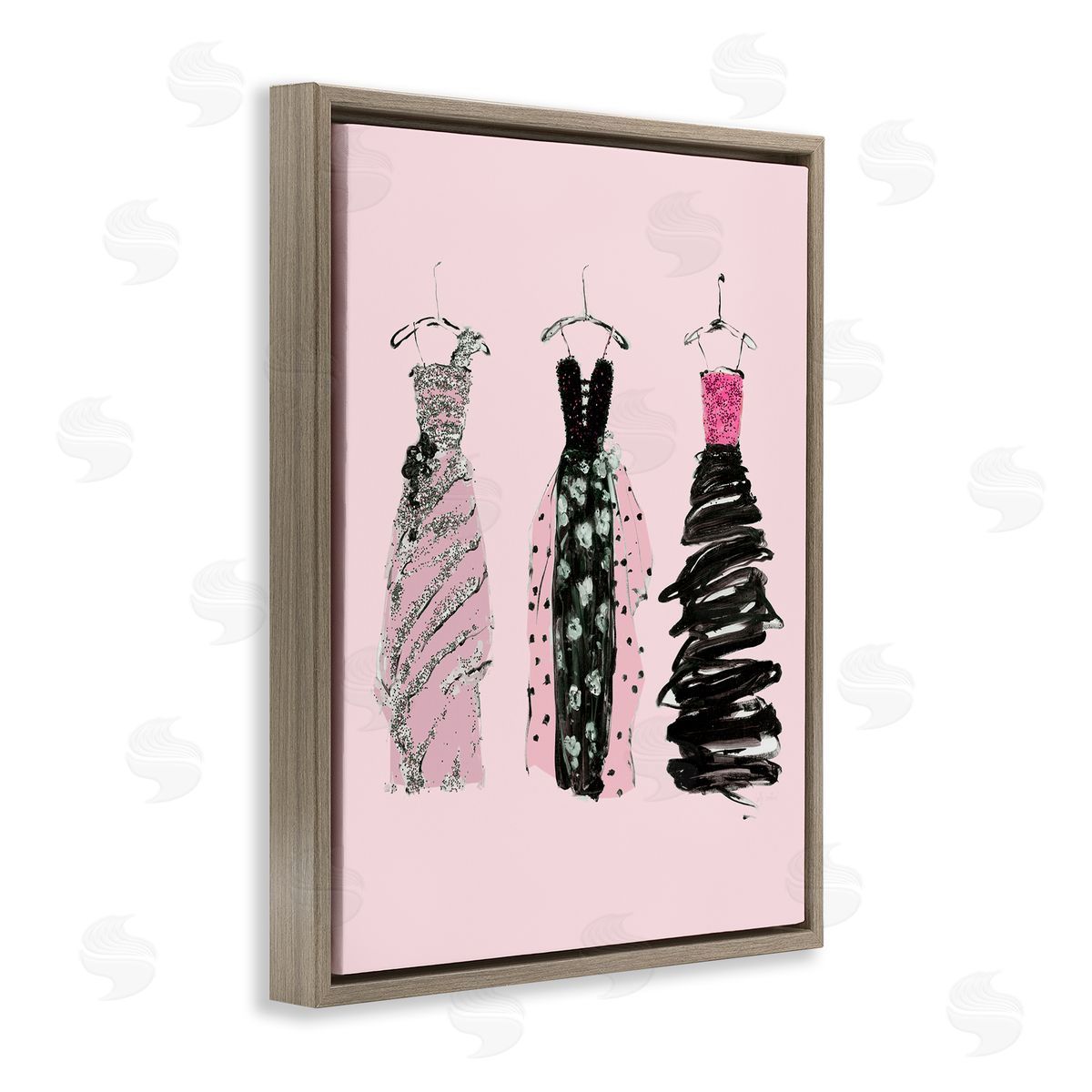 Abstract Fashion Gowns Brown Floating Frame Canvas Wall Art, Home Decor by Sally Swatland