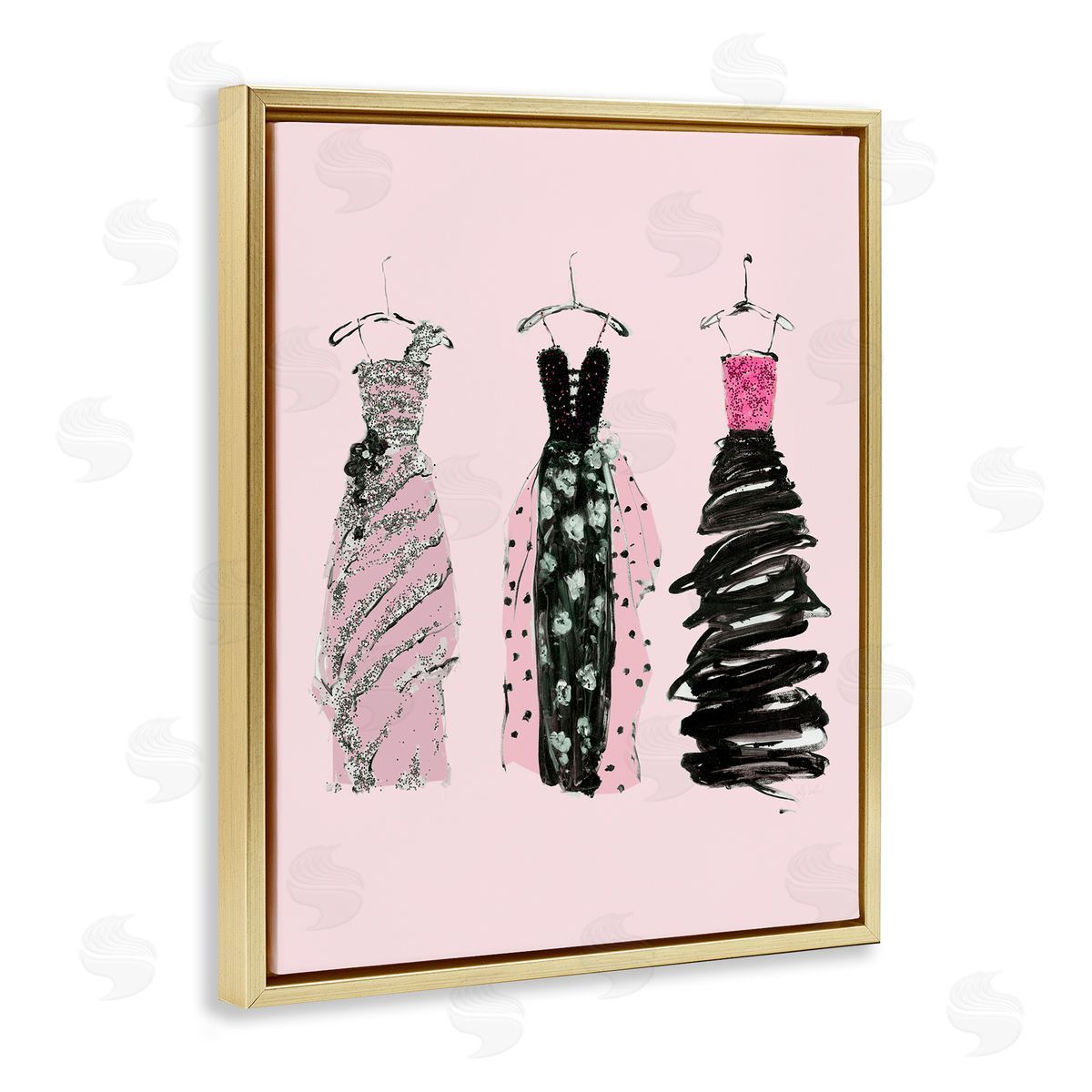 Abstract Fashion Gowns Gold Floating Frame Canvas Wall Art, Home Decor by Sally Swatland