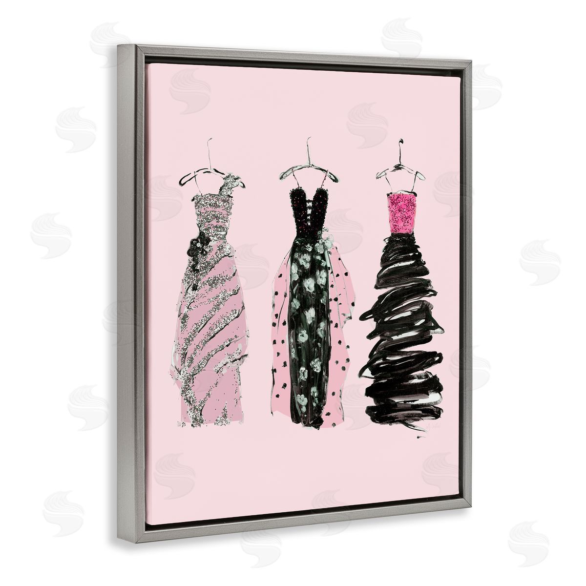 Abstract Fashion Gowns Grey Floating Frame Canvas Wall Art, Home Decor by Sally Swatland