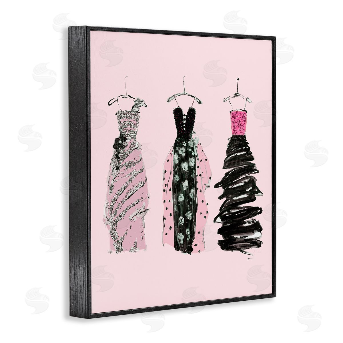 Abstract Fashion Gowns Black Frame Print Wall Art, Home Decor by Sally Swatland