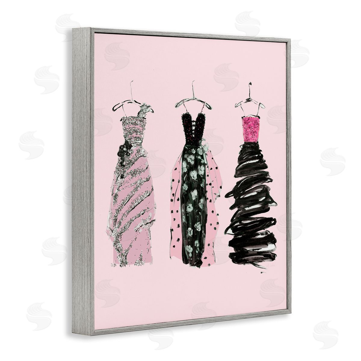 Abstract Fashion Gowns Grey Frame Print Wall Art, Home Decor by Sally Swatland