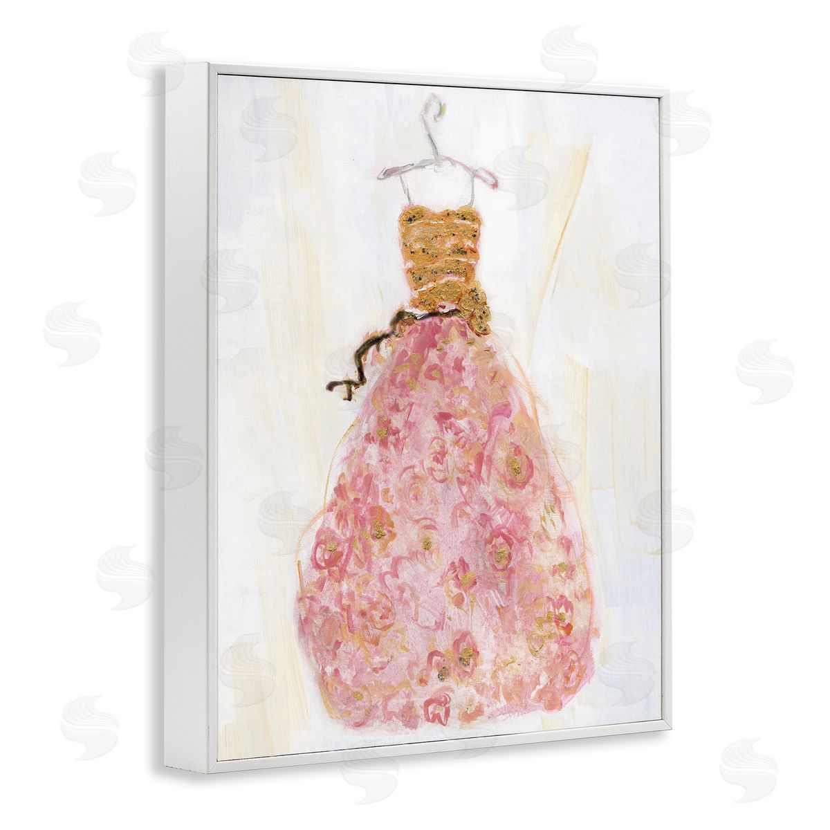 Classy Posh Pink Ball Gown White Frame Print Wall Art, Home Decor by Sally Swatland