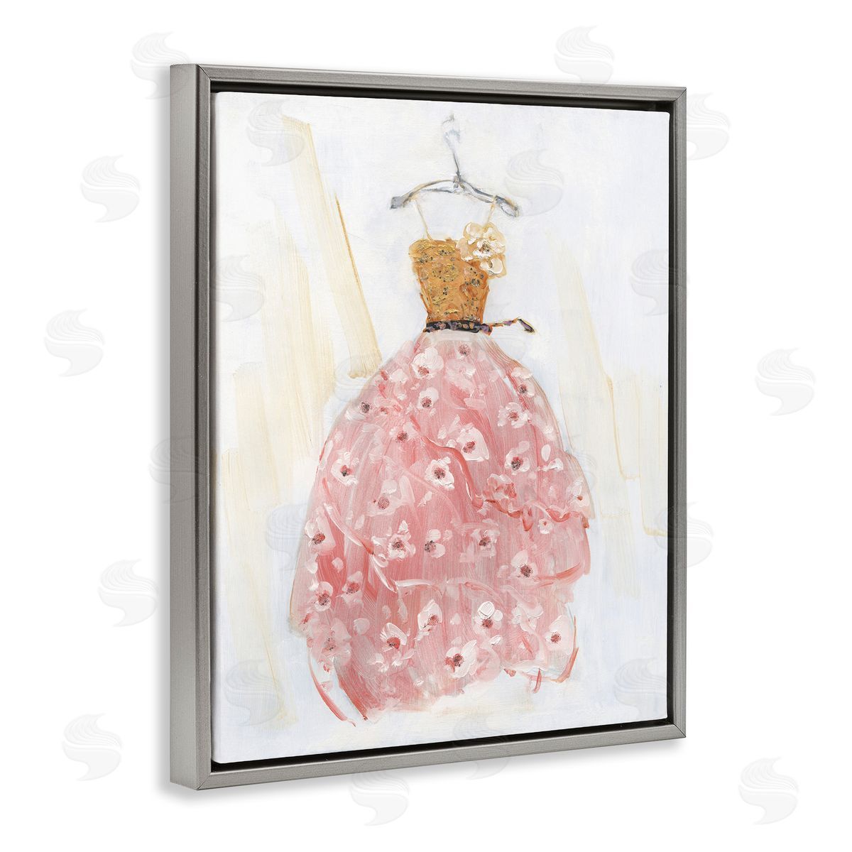 Elegant & Sophisticated Pink Gown Grey Floating Frame Canvas Wall Art, Home Decor by Sally Swatland