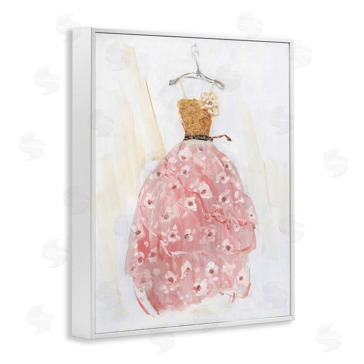 Elegant & Sophisticated Pink Gown White Frame Print Wall Art, Home Decor by Sally Swatland