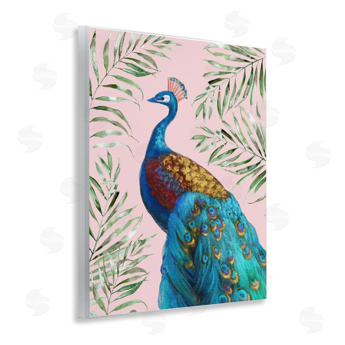 Elegant Peacock & Palm Sprigs Wood Plaque Wall Art, Home Decor by Nan