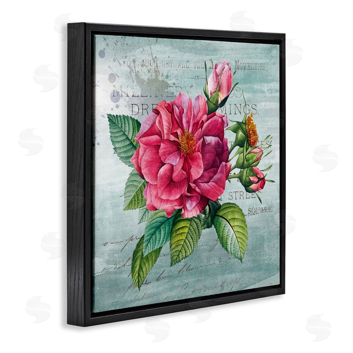 Pink Garden Flower over Rustic Black Floating Frame Canvas Wall Art, Home Decor by Susan Arnot