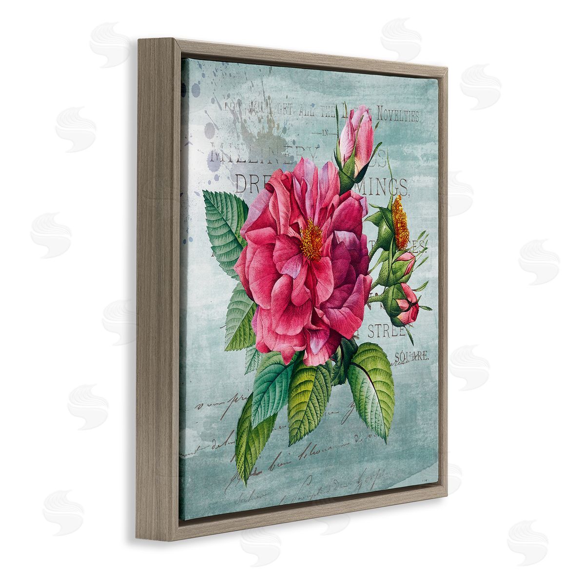 Pink Garden Flower over Rustic Brown Floating Frame Canvas Wall Art, Home Decor by Susan Arnot