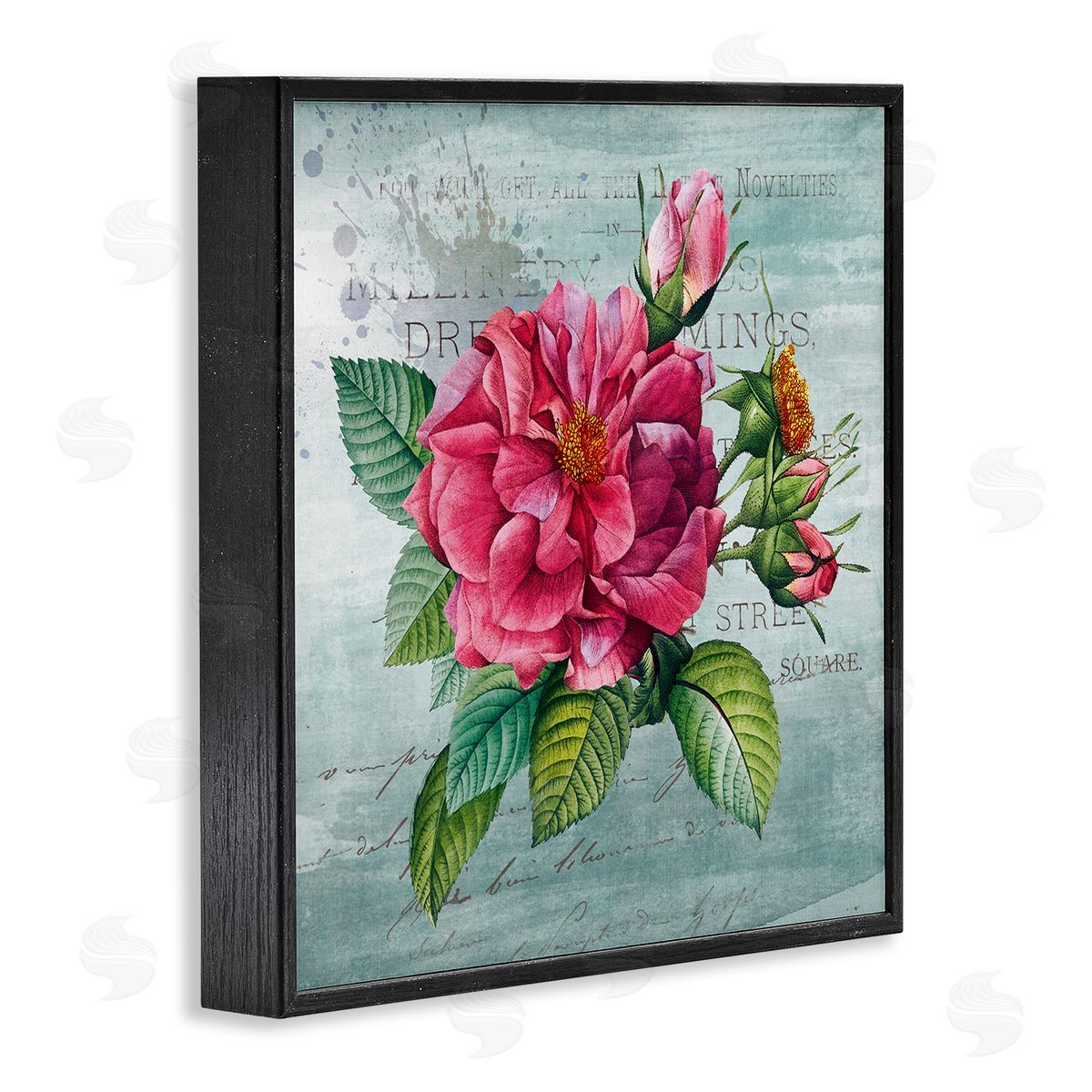 Pink Garden Flower over Rustic Black Frame Print Wall Art, Home Decor by Susan Arnot
