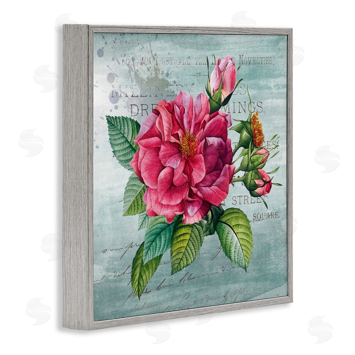 Pink Garden Flower over Rustic Grey Frame Print Wall Art, Home Decor by Susan Arnot
