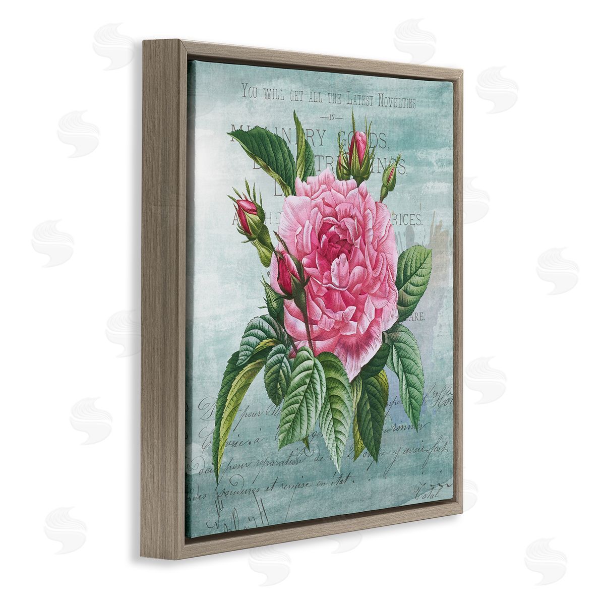 Pink Dahlia over Rustic Brown Floating Frame Canvas Wall Art, Home Decor by Susan Arnot