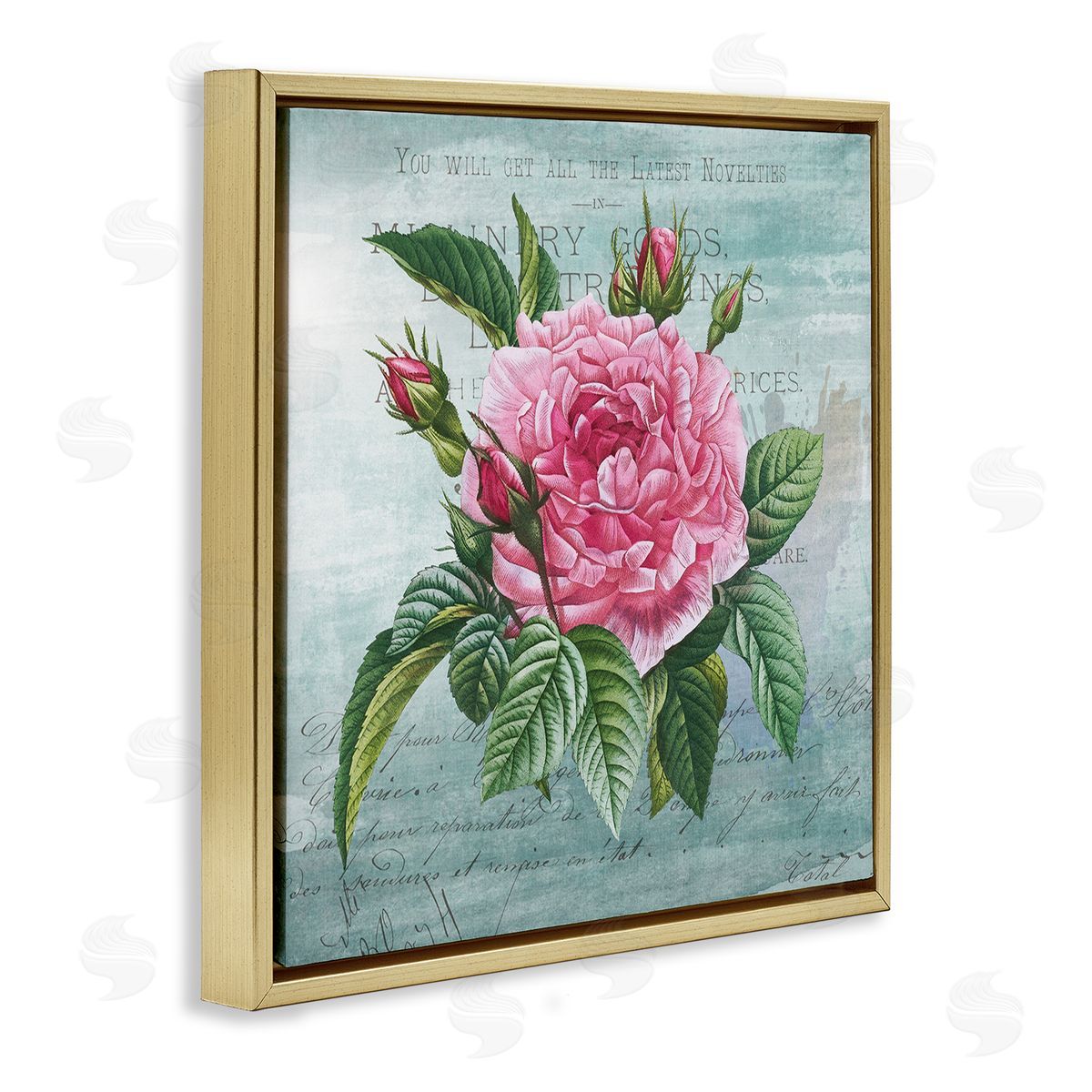 Pink Dahlia over Rustic Gold Floating Frame Canvas Wall Art, Home Decor by Susan Arnot