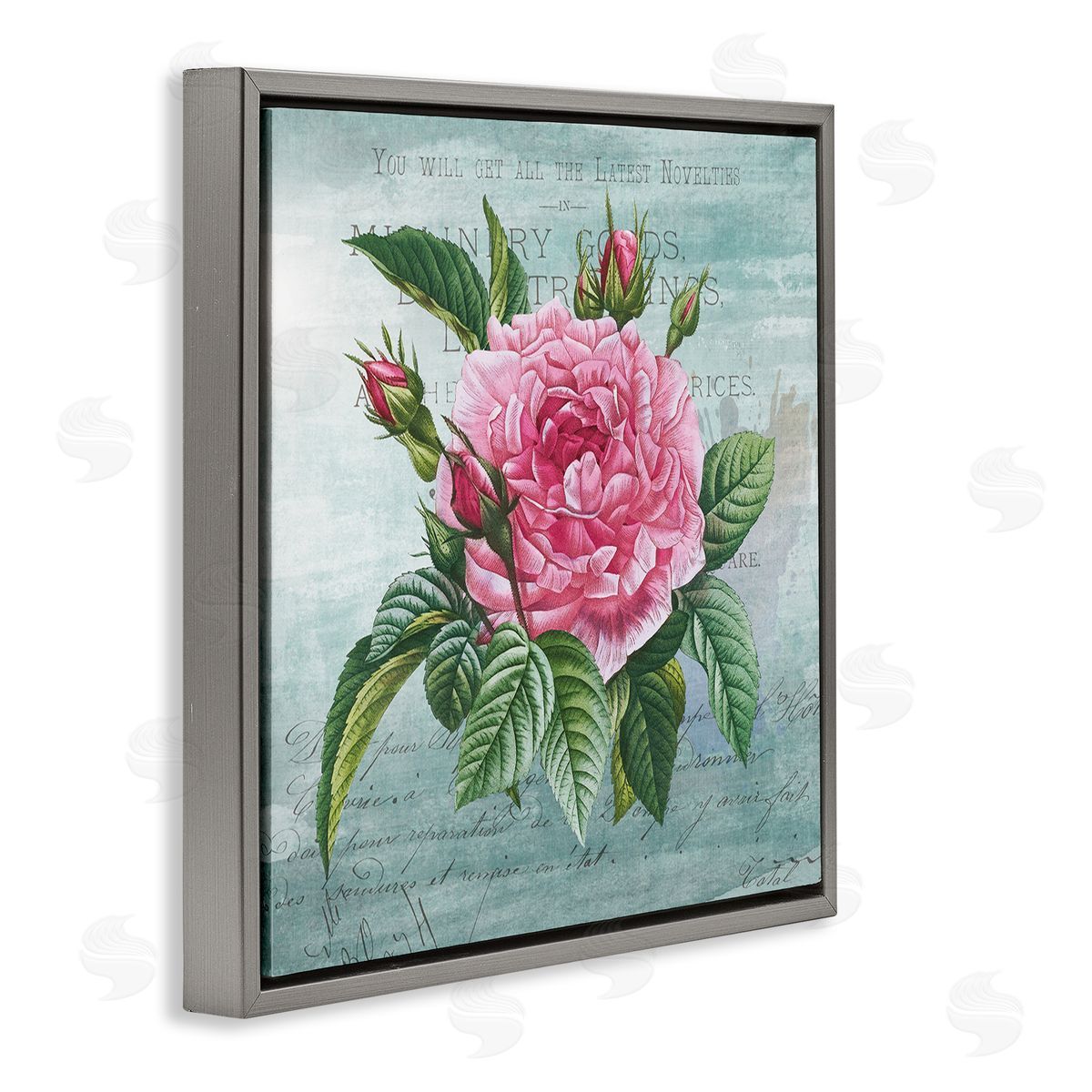 Pink Dahlia over Rustic Grey Floating Frame Canvas Wall Art, Home Decor by Susan Arnot