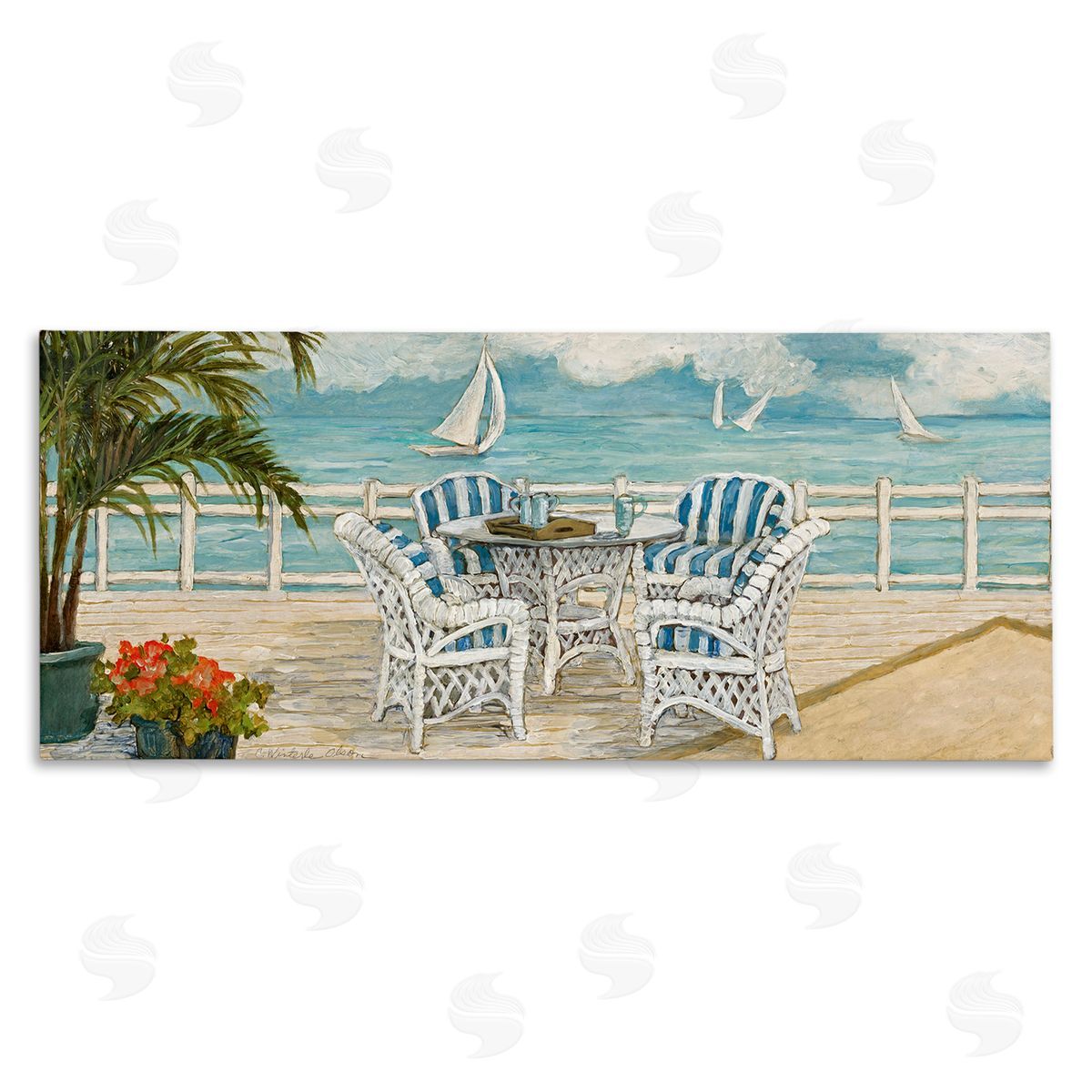 Summer Beach View Deck Canvas Wall Art, Home Decor by Charlene Olson
