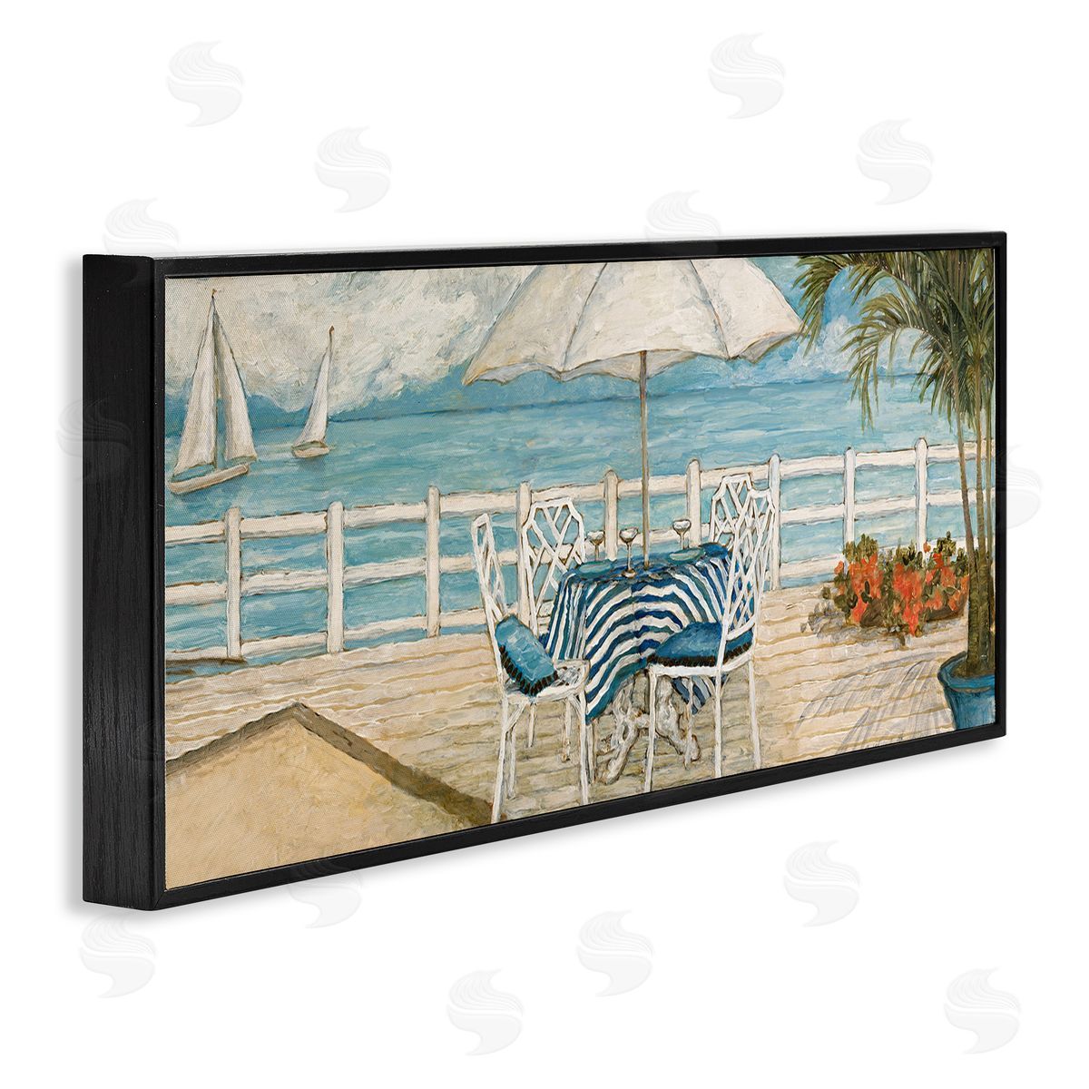 Coastal Restaurant Overlook Black Frame Print Wall Art, Home Decor by Charlene Olson