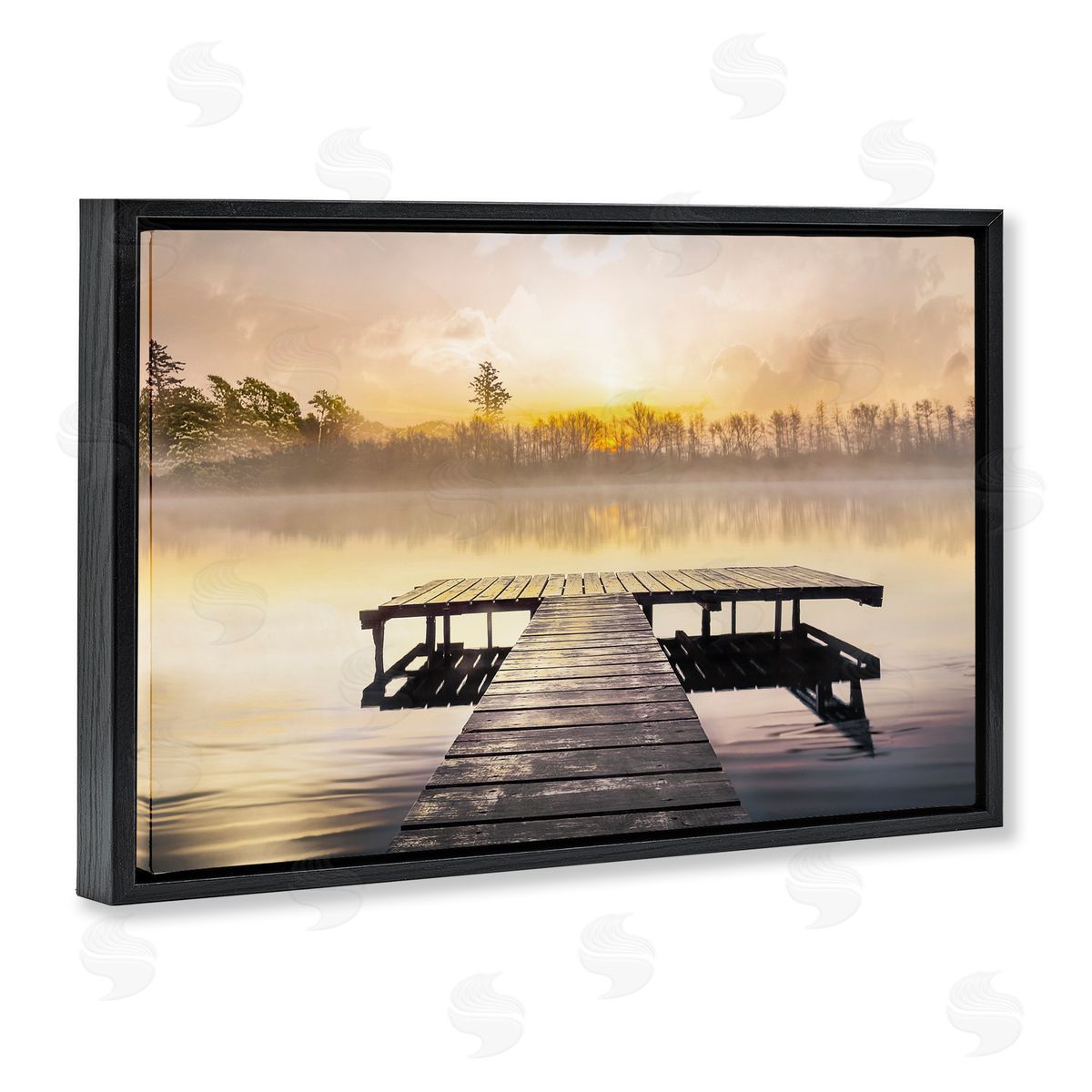 Summer Sunrise Dock Black Floating Frame Canvas Wall Art, Home Decor by Mike Calascibetta