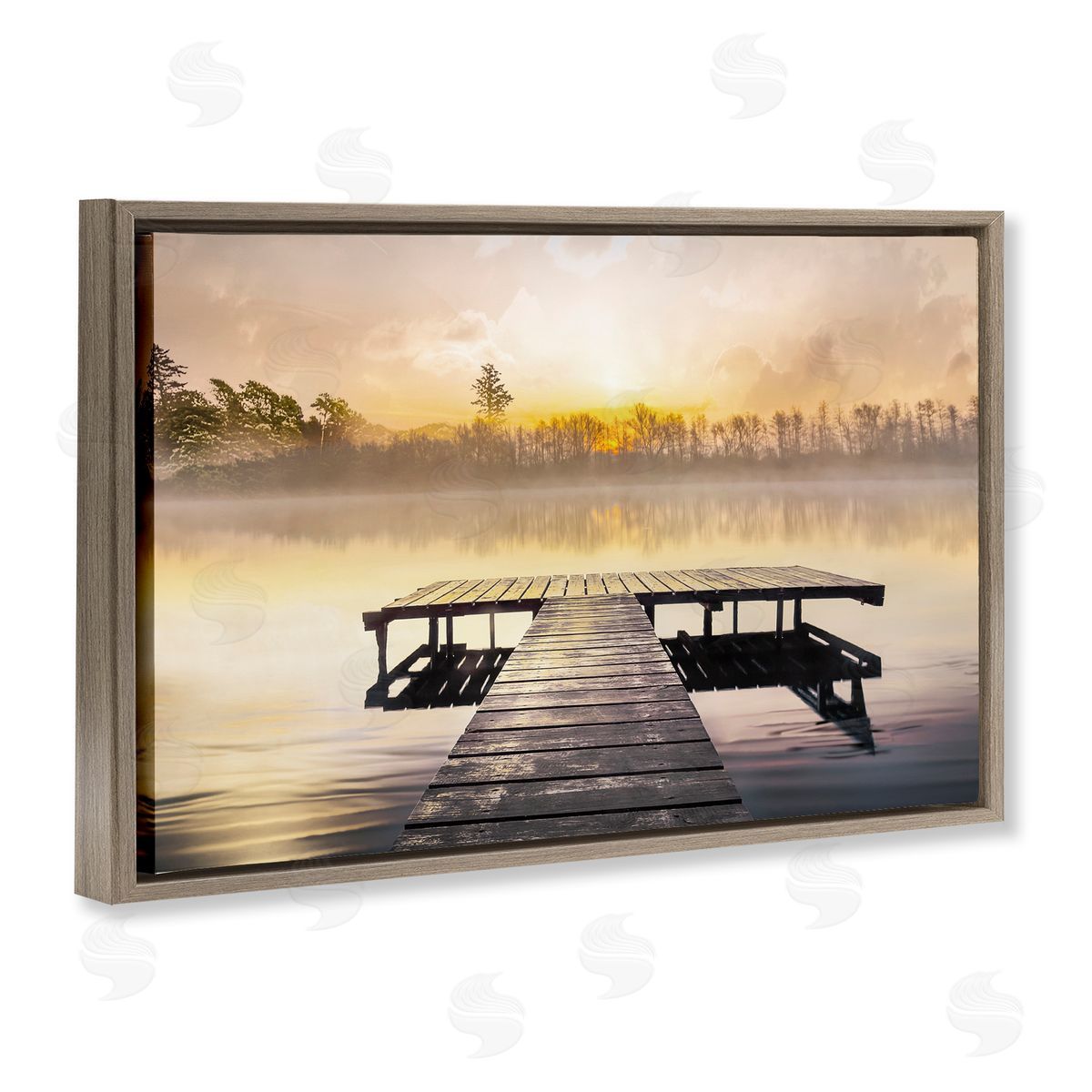 Summer Sunrise Dock Brown Floating Frame Canvas Wall Art, Home Decor by Mike Calascibetta
