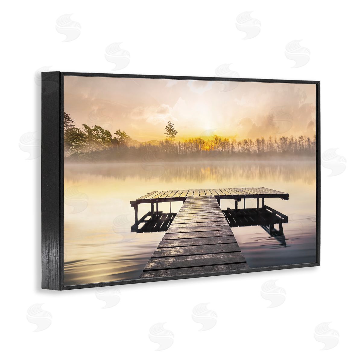 Summer Sunrise Dock Black Frame Print Wall Art, Home Decor by Mike Calascibetta