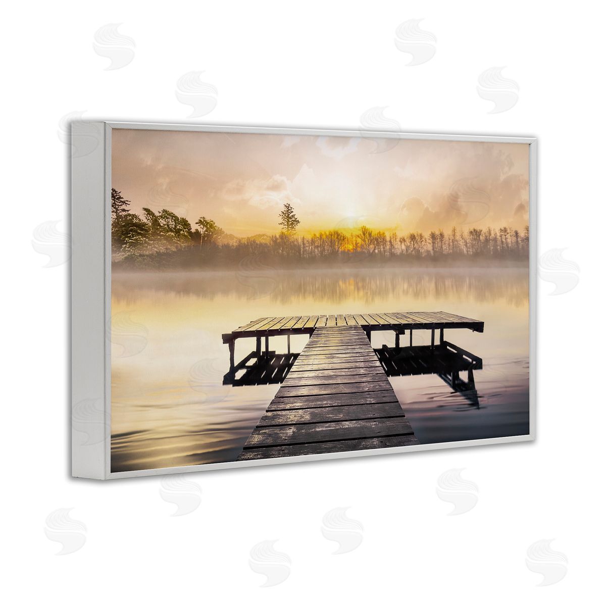 Summer Sunrise Dock White Frame Print Wall Art, Home Decor by Mike Calascibetta