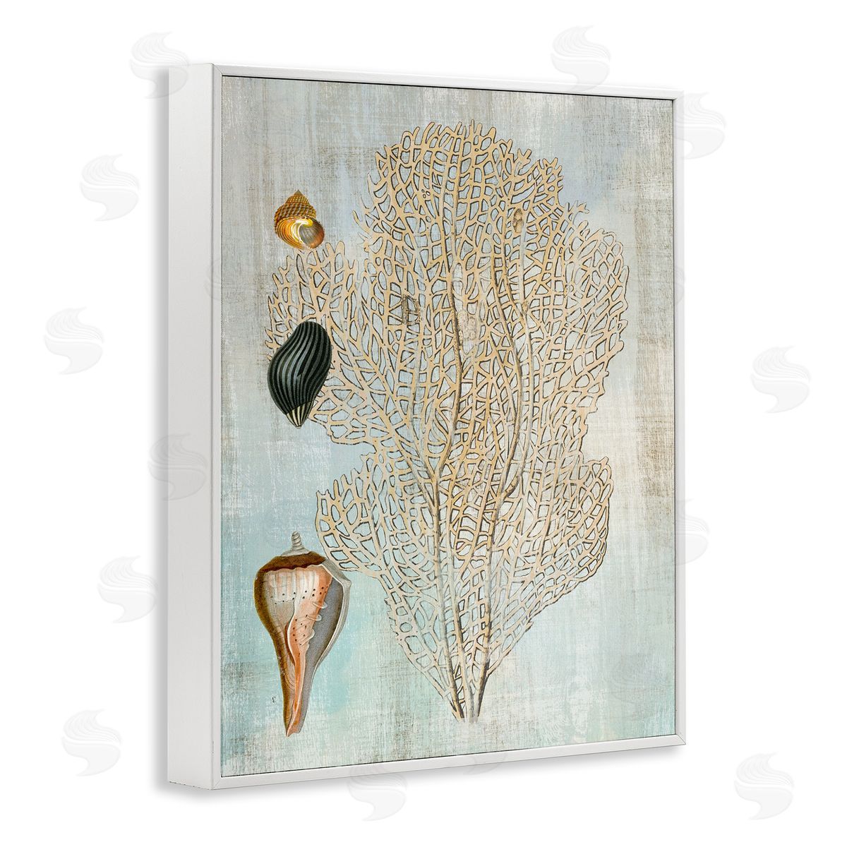 Detailed Coral & Seashells White Frame Print Wall Art, Home Decor by Susan Arnot