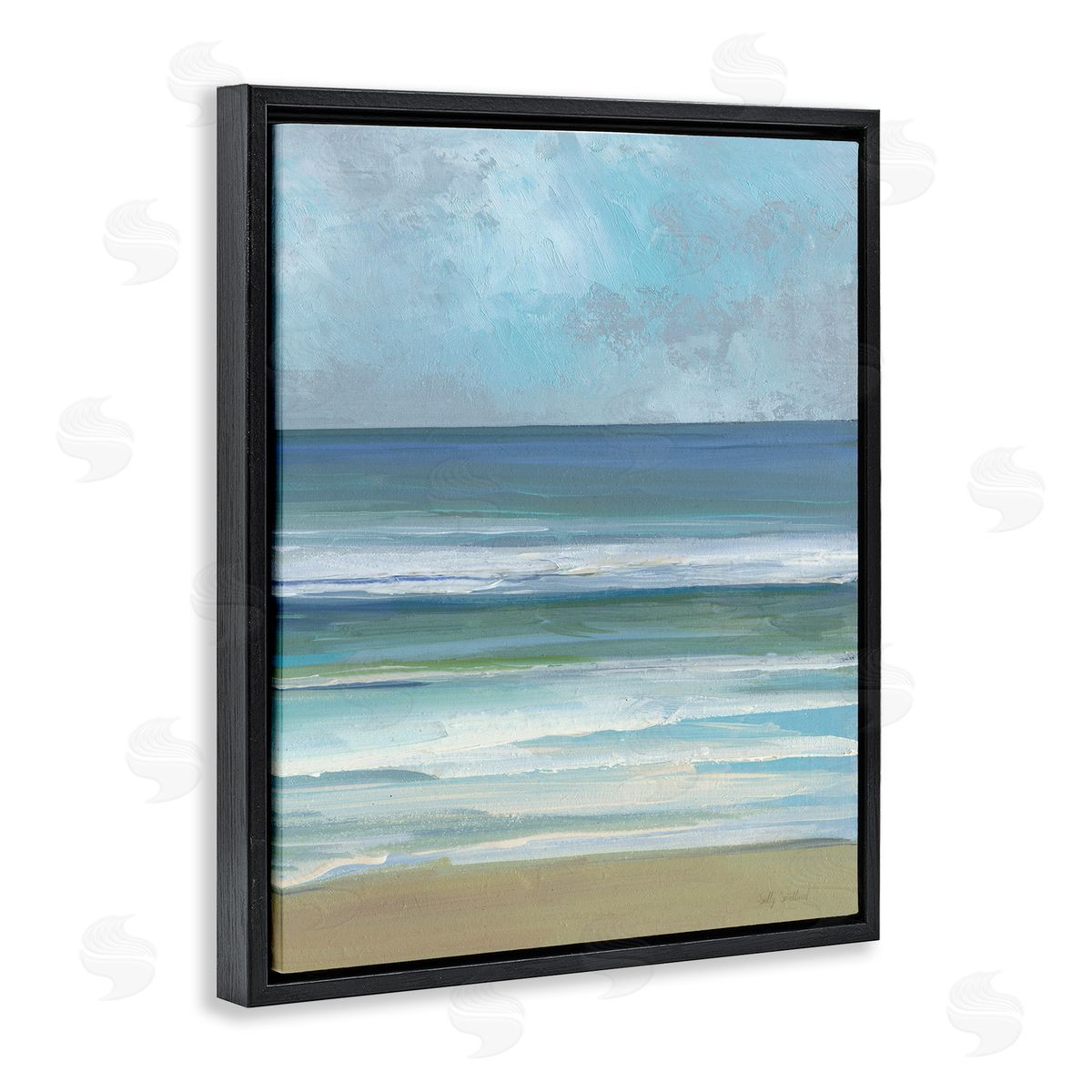 Calming Blue Waves Impression Black Floating Frame Canvas Wall Art, Home Decor by Sally Swatland
