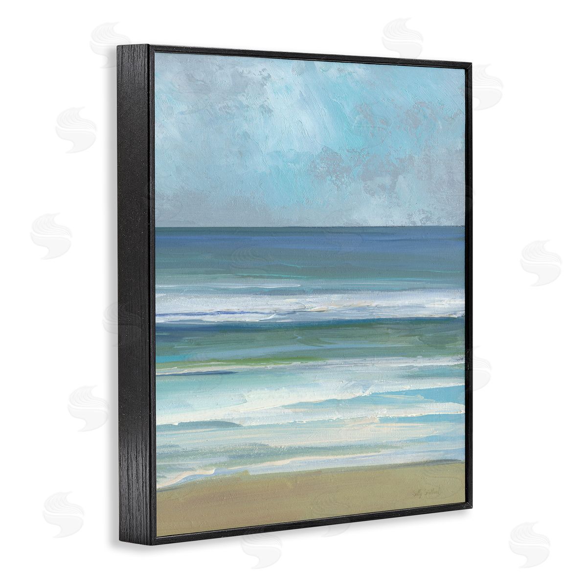 Calming Blue Waves Impression Black Frame Print Wall Art, Home Decor by Sally Swatland