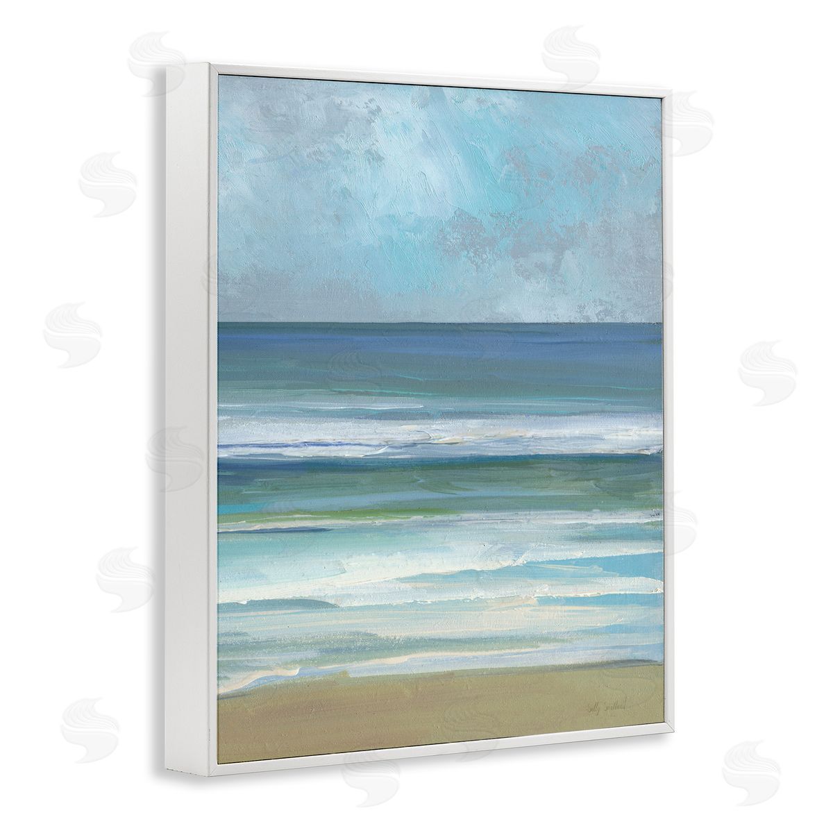 Calming Blue Waves Impression White Frame Print Wall Art, Home Decor by Sally Swatland