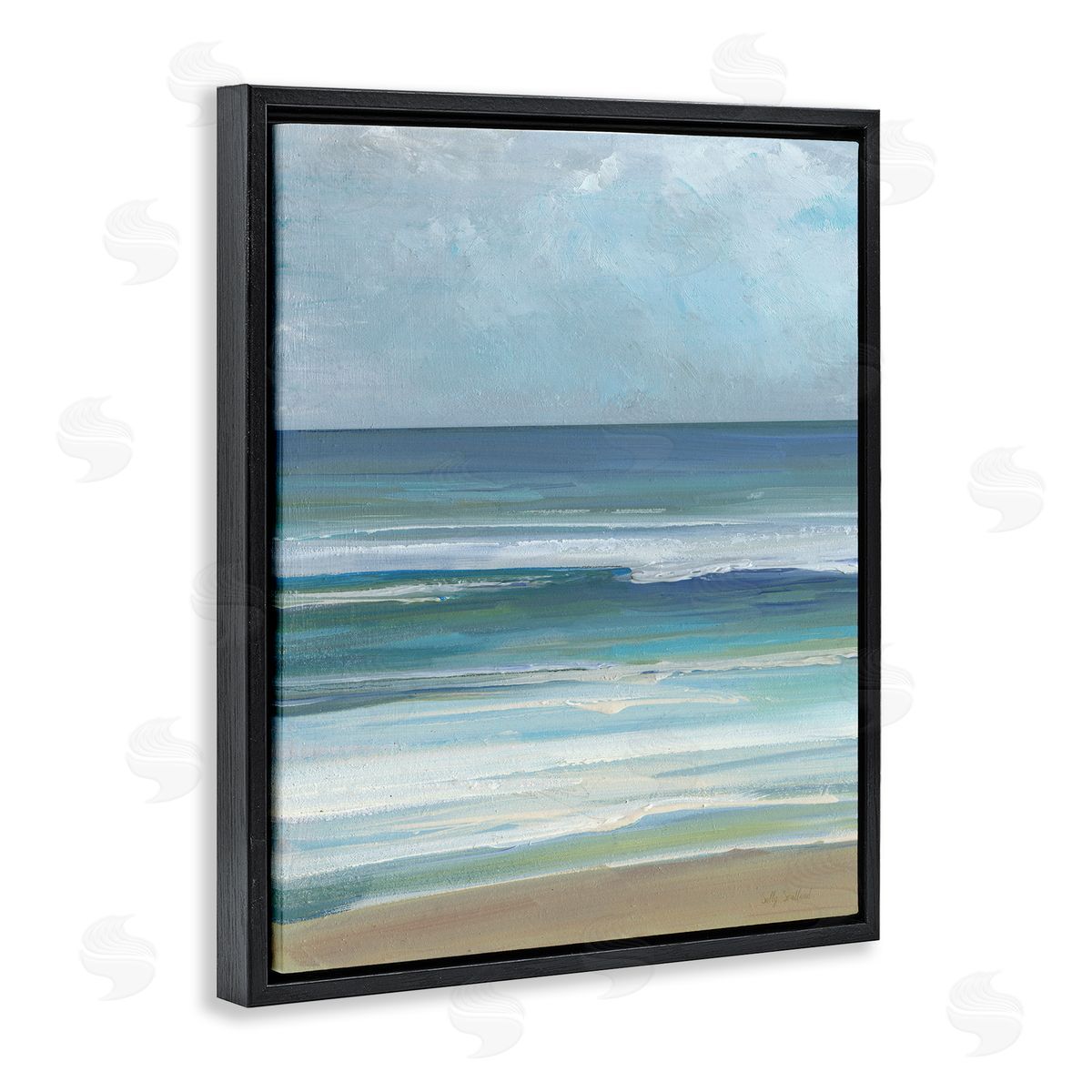 Calming Beach Wave Visage Black Floating Frame Canvas Wall Art, Home Decor by Sally Swatland