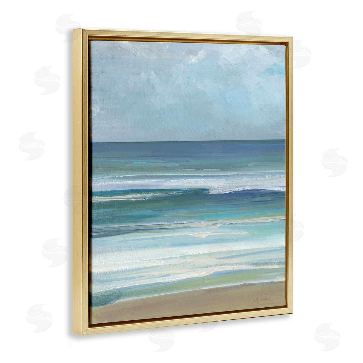 Calming Beach Wave Visage Gold Floating Frame Canvas Wall Art, Home Decor by Sally Swatland