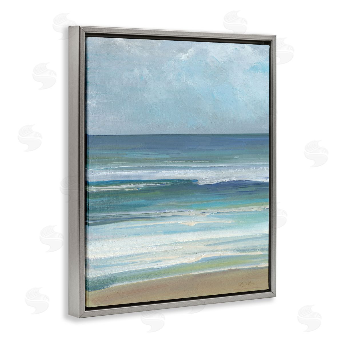 Calming Beach Wave Visage Grey Floating Frame Canvas Wall Art, Home Decor by Sally Swatland