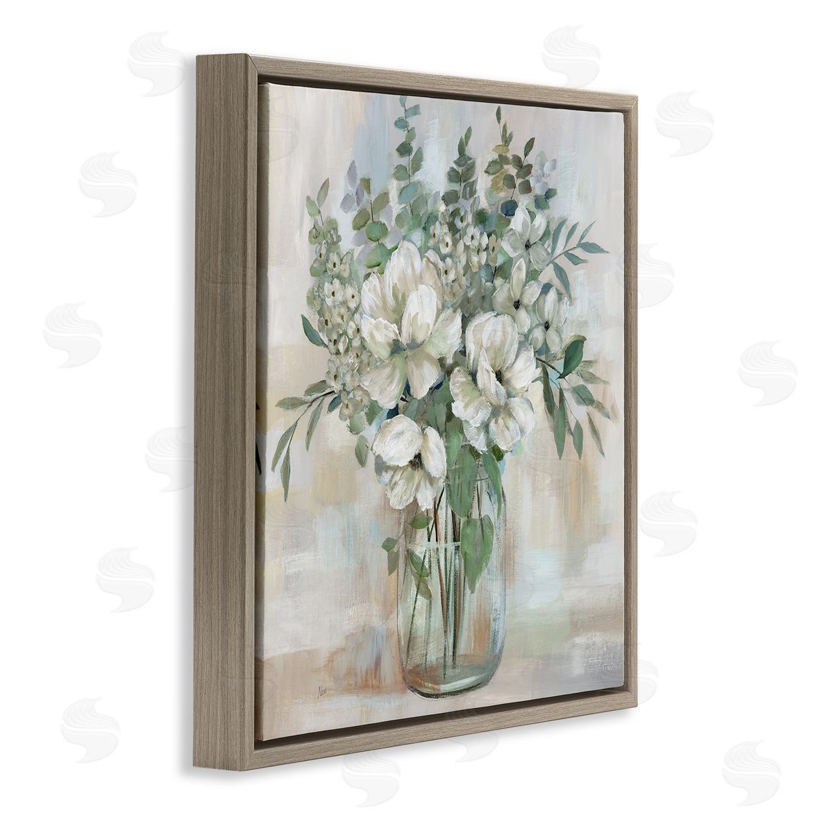 Nan Lively Flower Vase in Green Tones Canvas Wall Art Print